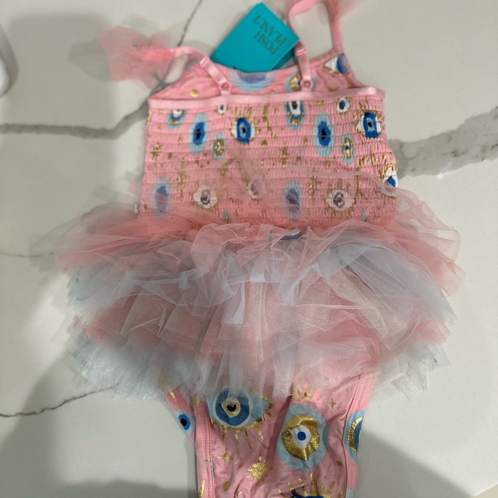 Posh Peanut Pink Evil Eye Print Tutu Onesie - Picture 4 of 7